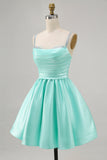 Sparkly Fuchsia Ruched Satin Short Prom Dress with Beading