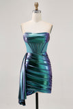 Sparkly Green Metallic Corset Tight Mini Prom Dress with Ruffles