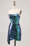 Sparkly Green Metallic Corset Tight Mini Prom Dress with Ruffles
