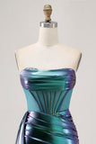 Sparkly Green Metallic Corset Tight Mini Prom Dress with Ruffles