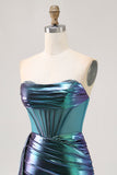 Sparkly Green Metallic Corset Tight Mini Prom Dress with Ruffles