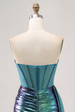 Sparkly Green Metallic Corset Tight Mini Prom Dress with Ruffles