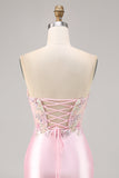 Sparkly Candy Pink Satin Floral Sequins Corset Short Prom Dress