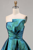 Sparkly Peacock Green Metallic Strapless A Line Short Prom Dress