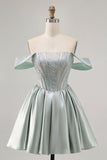 Sparkly Light Green Satin Beaded Short Corset Prom Dress