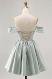 Sparkly Light Green Satin Beaded Short Corset Prom Dress