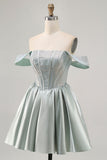 Sparkly Light Green Satin Beaded Short Corset Prom Dress