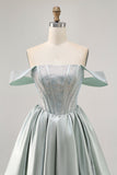 Sparkly Light Green Satin Beaded Short Corset Prom Dress