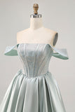 Sparkly Light Green Satin Beaded Short Corset Prom Dress