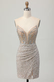 Sparkly Sequins Bodycon Sliver Strapless Short Corset Prom Dress