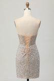 Sparkly Sequins Bodycon Sliver Strapless Short Corset Prom Dress