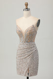 Sparkly Sequins Bodycon Sliver Strapless Short Corset Prom Dress
