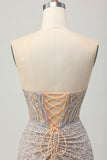 Sparkly Sequins Bodycon Sliver Strapless Short Corset Prom Dress