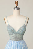 Sparkly Light Blue Sequin A Line Short Prom Dress with Beading