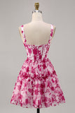 Corset A Line Fuchsia Short Floral Prom Dress