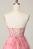 Red Floral Corset Sweetheart Short A Line Prom Dress with Ruffles
