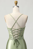 Sparkly Sage Green Corset Tight Short Satin Prom Dress with Sequins