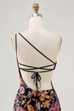 Sparkly Black Sequin Floral Mini Tight Prom Dress with Embroidery