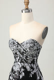Sparkly Sweetheart Black Silver Tight Short Prom Dress with Sequins