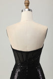 Sparkly Black Sequins Sweetheart Backless Tight Short Prom Dress