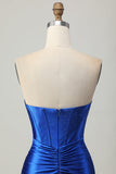 Sparkly Royal Blue Ruched Tight Short Corset Prom Dress with Beading