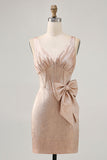 Champagne Tight Short Corset Jacquard Prom Dress with Bow