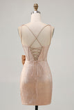 Champagne Tight Short Corset Jacquard Prom Dress with Bow