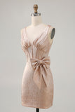 Champagne Tight Short Corset Jacquard Prom Dress with Bow
