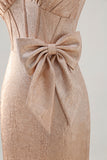 Champagne Tight Short Corset Jacquard Prom Dress with Bow