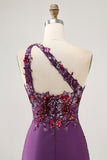 Sparkly Dark Purple Floral Tight One Shoulder Short Prom Dress with Sequins
