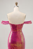 Sparkly Fuchsia Sequin Ruched Tight Short Corset Prom Dress