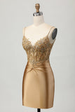 Sparkly Golden Tight Short Corset Prom Dress with Applique