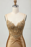Sparkly Golden Tight Short Corset Prom Dress with Applique