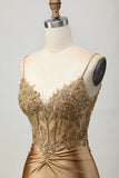 Sparkly Golden Tight Short Corset Prom Dress with Applique