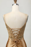 Sparkly Golden Tight Short Corset Prom Dress with Applique