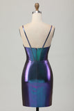 Blue Purple Metallic Corset Tight Ruched Short Prom Dress