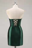 Sparkly Dark Green Corset Strapless Ruched Short Prom Dress