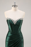 Sparkly Dark Green Corset Strapless Ruched Short Prom Dress