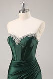 Sparkly Dark Green Corset Strapless Ruched Short Prom Dress