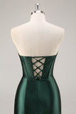 Sparkly Dark Green Corset Strapless Ruched Short Prom Dress