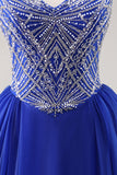 Sparkly Royal Blue Spaghetti Straps Beaded A Line Maxi Prom Dress