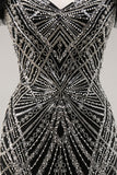Sparkly Black Beaded Off the Shoulder Mermaid Maxi Prom Dress