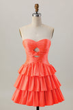 Sparkly Orange Tiered Beaded Cut Out A Line Short Cocktail Dress