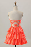 Sparkly Orange Tiered Beaded Cut Out A Line Short Cocktail Dress