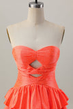 Sparkly Orange Tiered Beaded Cut Out A Line Short Cocktail Dress