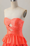 Sparkly Orange Tiered Beaded Cut Out A Line Short Cocktail Dress