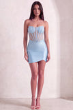 Sparkly Light Blue Corset Bodycon Strapless Short Cocktail Dress with Beading