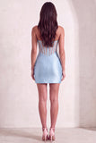Sparkly Light Blue Corset Bodycon Strapless Short Cocktail Dress with Beading