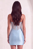 Sparkly Light Blue Corset Bodycon Strapless Short Cocktail Dress with Beading
