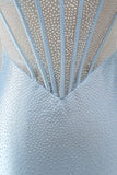 Sparkly Light Blue Corset Bodycon Strapless Short Cocktail Dress with Beading